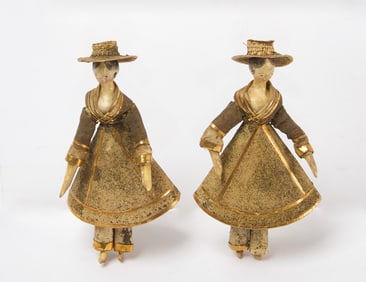 Pair of Early Dolls with Hats