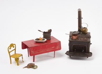 Group of Dollhouse Kitchen Furniture with Stove