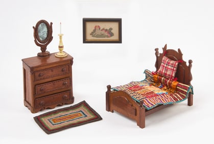 Group of Dollhouse Handmade Bedroom Furniture