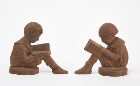 Pair of Bookends - Boy and Girl Reading