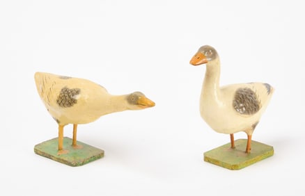 Two Painted Composition Geese