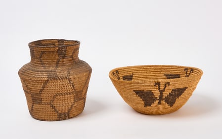 Piaute Basket with Butterflies and Pima Olla