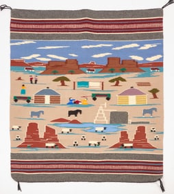 Navajo Rug with Village Scene