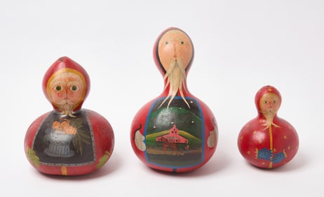 Three Santa Gourds by Michael Jeffords, 1990