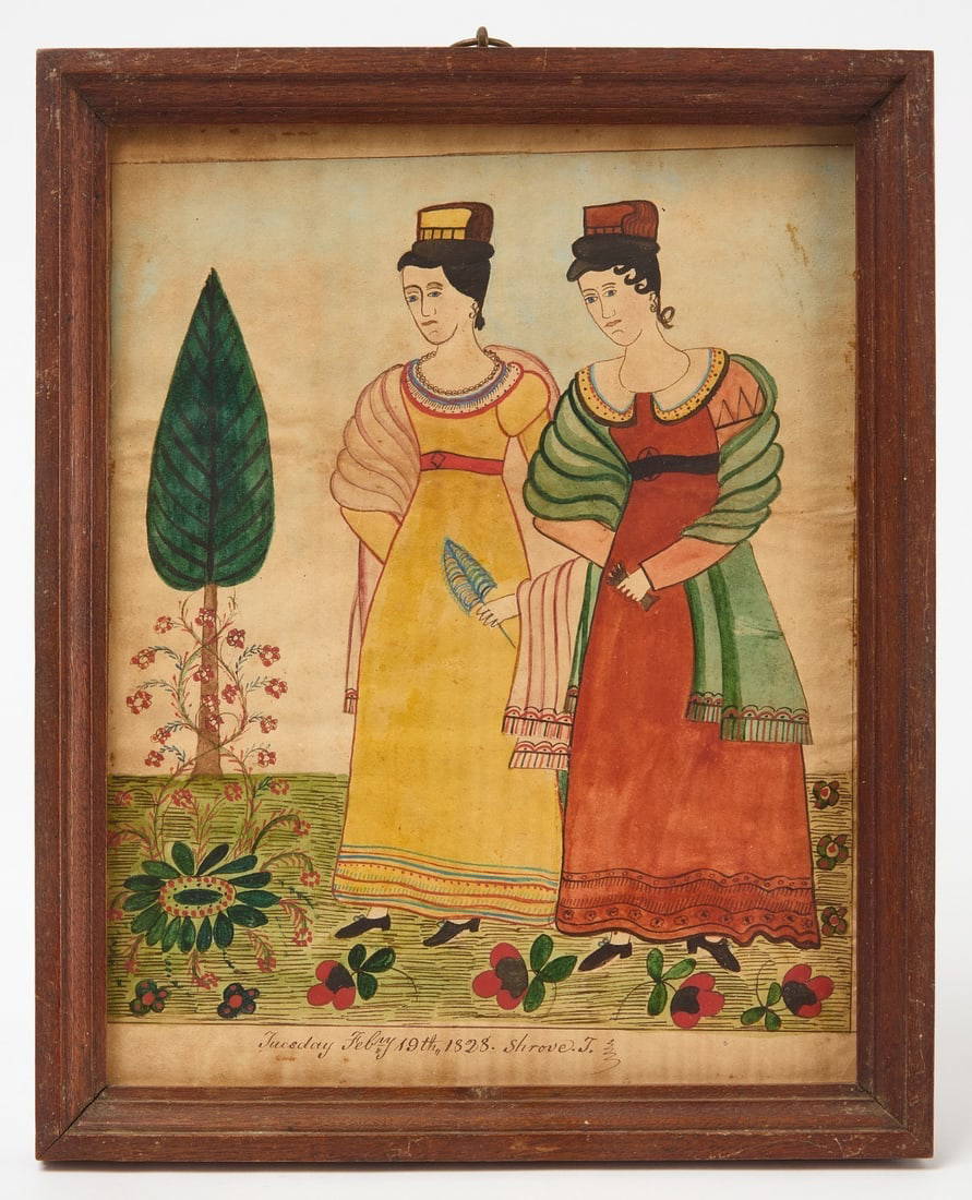 Important Shenandoah Valley Watercolor of Two Women