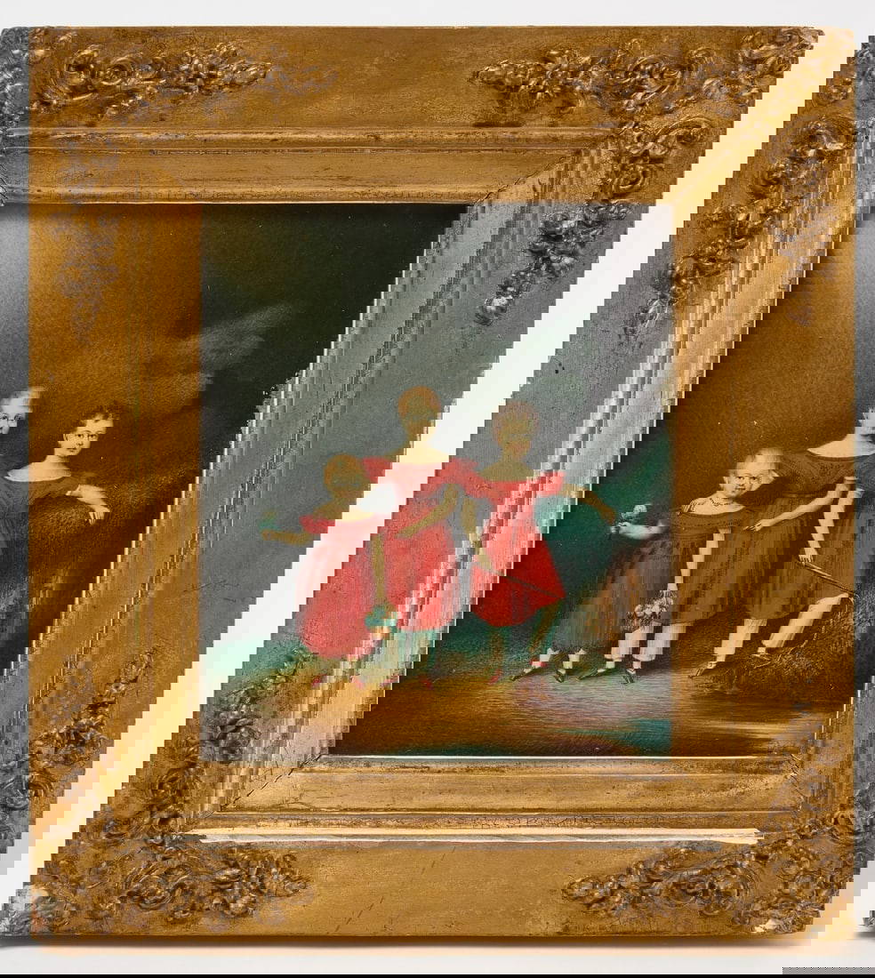 Fine Miniature Portrait of Three Siblings in Red