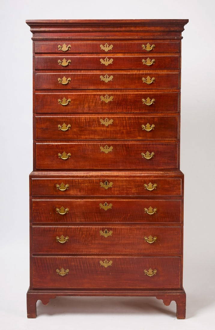 Chippendale Tiger Maple Chest on Chest