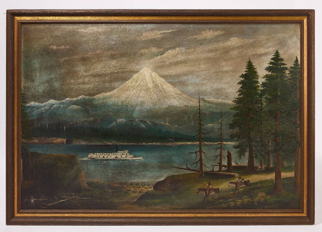 Large Folk Art Painting of Mount Hood