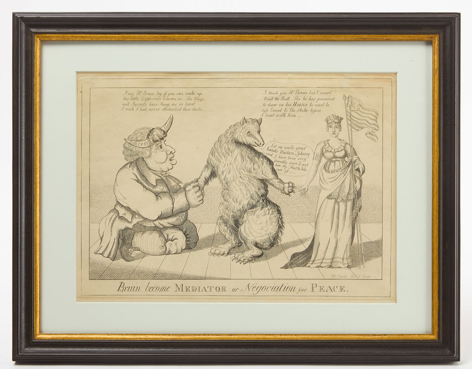 William Charles - 'Bruin become Mediator or Negociation for Peace' War of 1812 Political Cartoon (1 of 2)