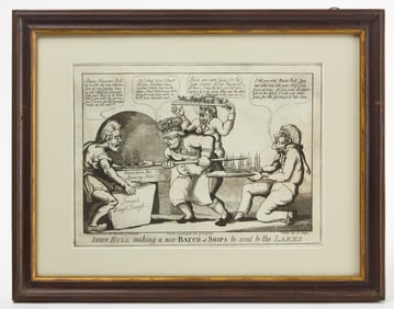 William Charles - 'John Bull Making a Batch of New Ships to Send to the Lakes' Political Cartoon