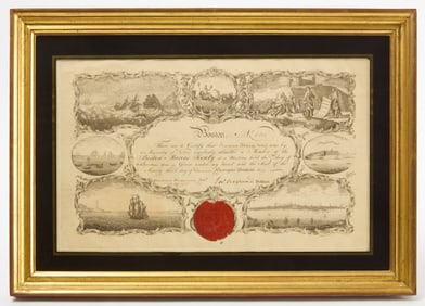 Boston Marine Society Certificate in the War of 1812