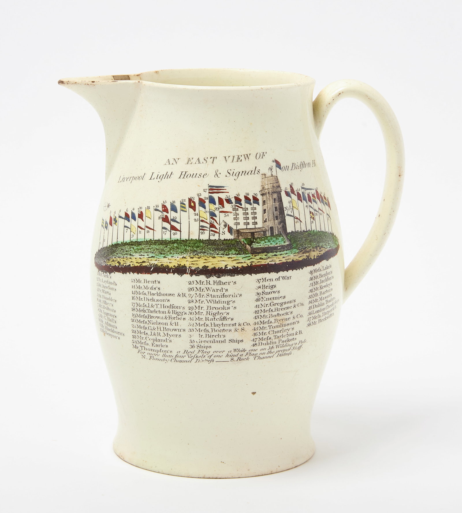 Liverpool Creamware Pitcher - Bidston Lighthouse Signals (1 of 4)