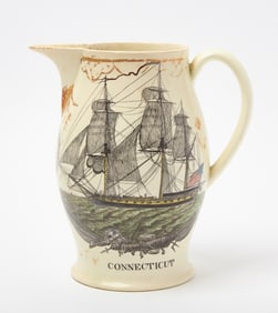 Liverpool Creamware Jug - Ship Connecticut