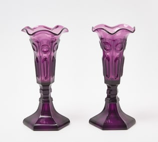 Boston and Sandwich Company-Pair of Amethyst Sandwich Glass Vases