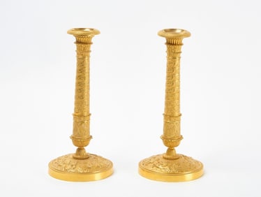 Pair of Gilt Brass Empire Candlesticks - Chariots