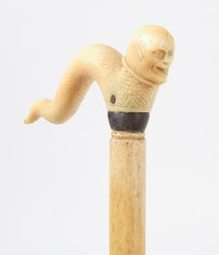 Scrimshaw Walking Stick with Carved Sea Creature