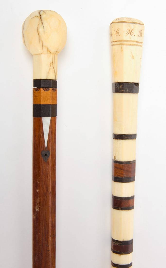 Two Scrimshaw Walking Sticks