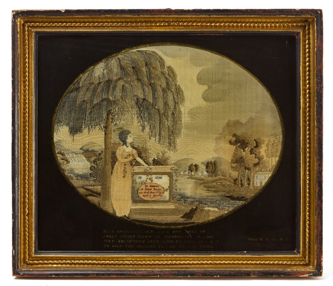 Memorial Needlework on Silk for John Riley (1 of 2)