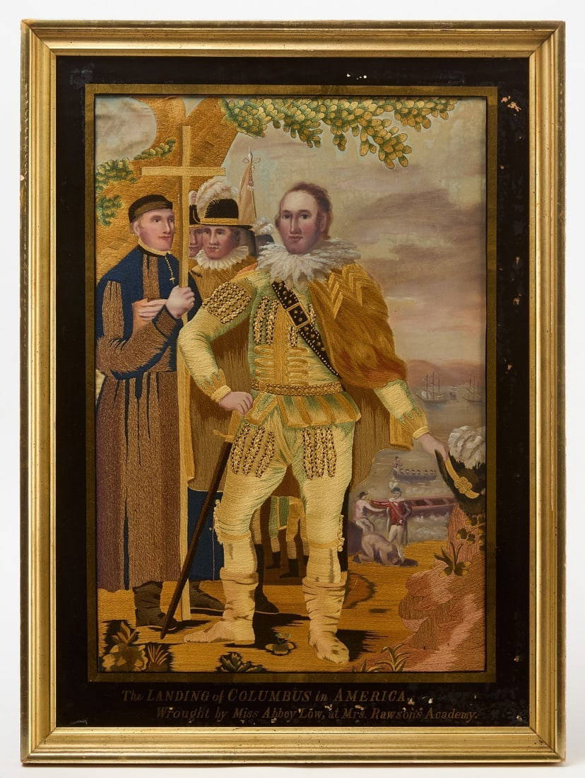 Needlework on Silk - 'The Landing of Columbus in America'