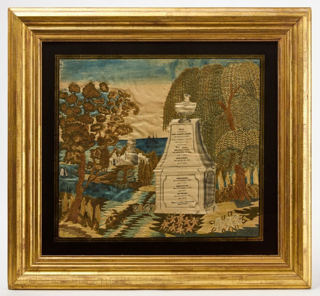 Memorial Needlework on Silk for the Loring Family (1 of 3)