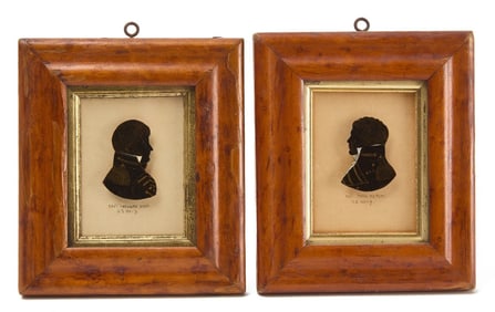 Pair of Reverse Painted Silhouettes of U.S. Naval CaptainsTheodore Hunt and John Cassin