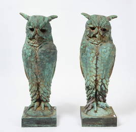 Monumental Pair of Horned Owls