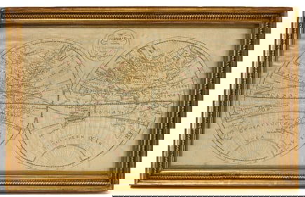 Embroidered Map of The World including Discoveries made by Captain Cook
