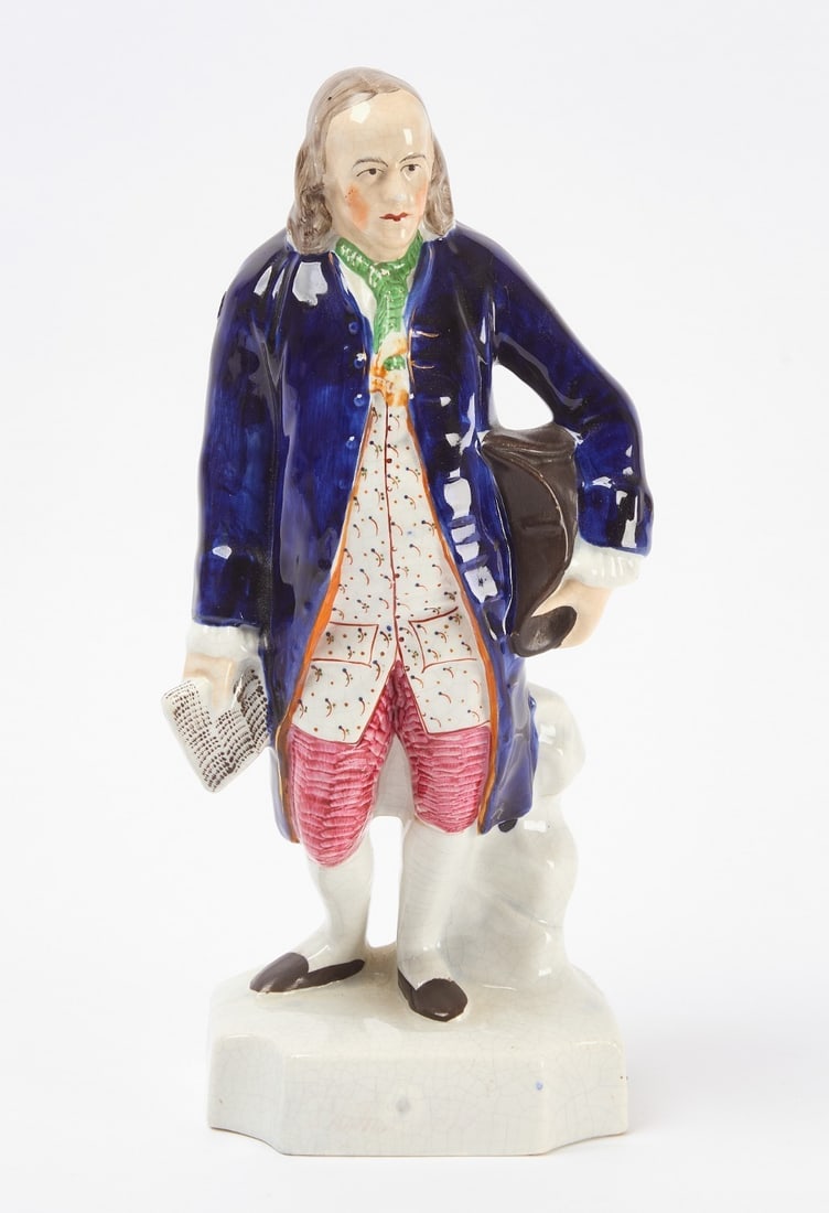 Staffordshire Figure of Benjamin Franklin: Staffordshire figure of Benjamin Franklin. Porcelain. English, mid-19th century. Provenance: Collection of Sally and William Gemmill. Ex-Richards Collection (see label). H 14-3/4 in. W 5-3/4 in. D 4-1