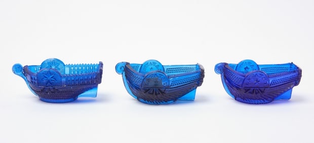 Boston & Sandwich Glass Co., Three Lafayette Steamboat Pressed Glass Salts