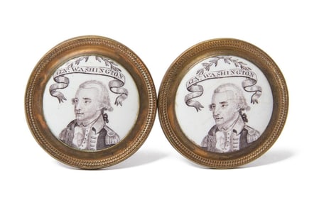 Two General George Washington Battersea Porcelain Curtain Tiebacks