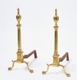 Pair of Early Brass Engraved Andirons