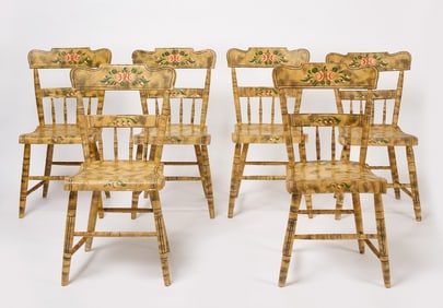 Set of Six Smoke Decorated Chairs