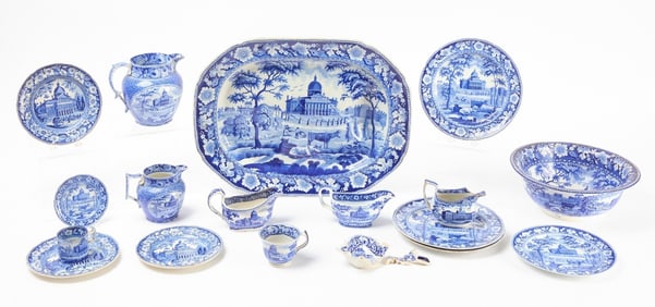 Boston Common and State House Blue Staffordshire Transferware