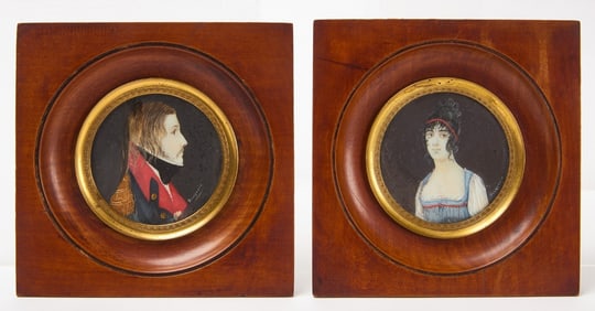 Charles Guillaume Alexandre Bourgeois-Portrait Miniatures of Napoleonic Officer and Wife