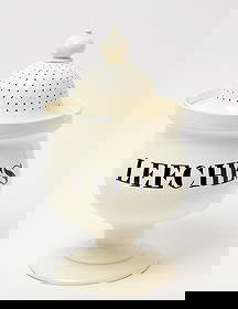 Pedestal Leeches Jar: Apothecary leeches jar in bulbous pedestal form. Earthenware with black lettering. Signed 'Spode' underneath base. English, 19th century. H 16 in. D 9 in. Provenance: Estate of Jerry Phelps (K