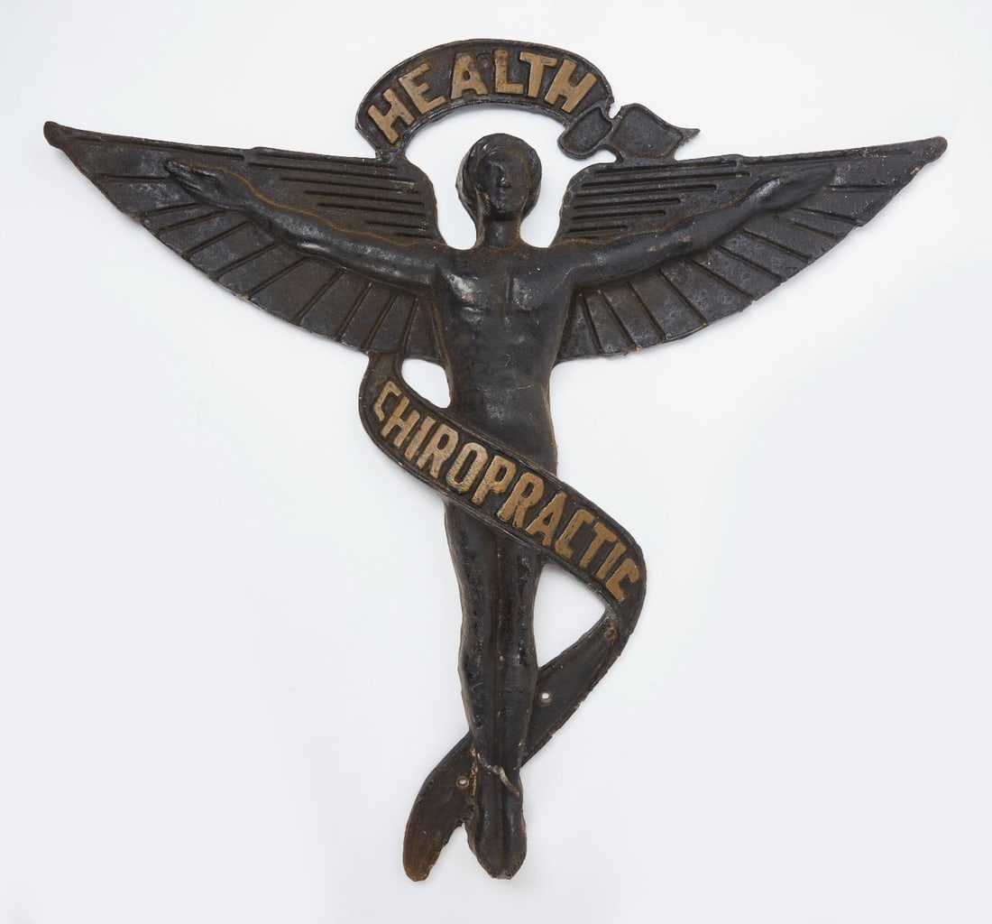 Health Chiropractic Sign: Health Chiropractic sign. Cast iron. American, circa 1930.H 27-1/2 in. W 28-1/2 in.