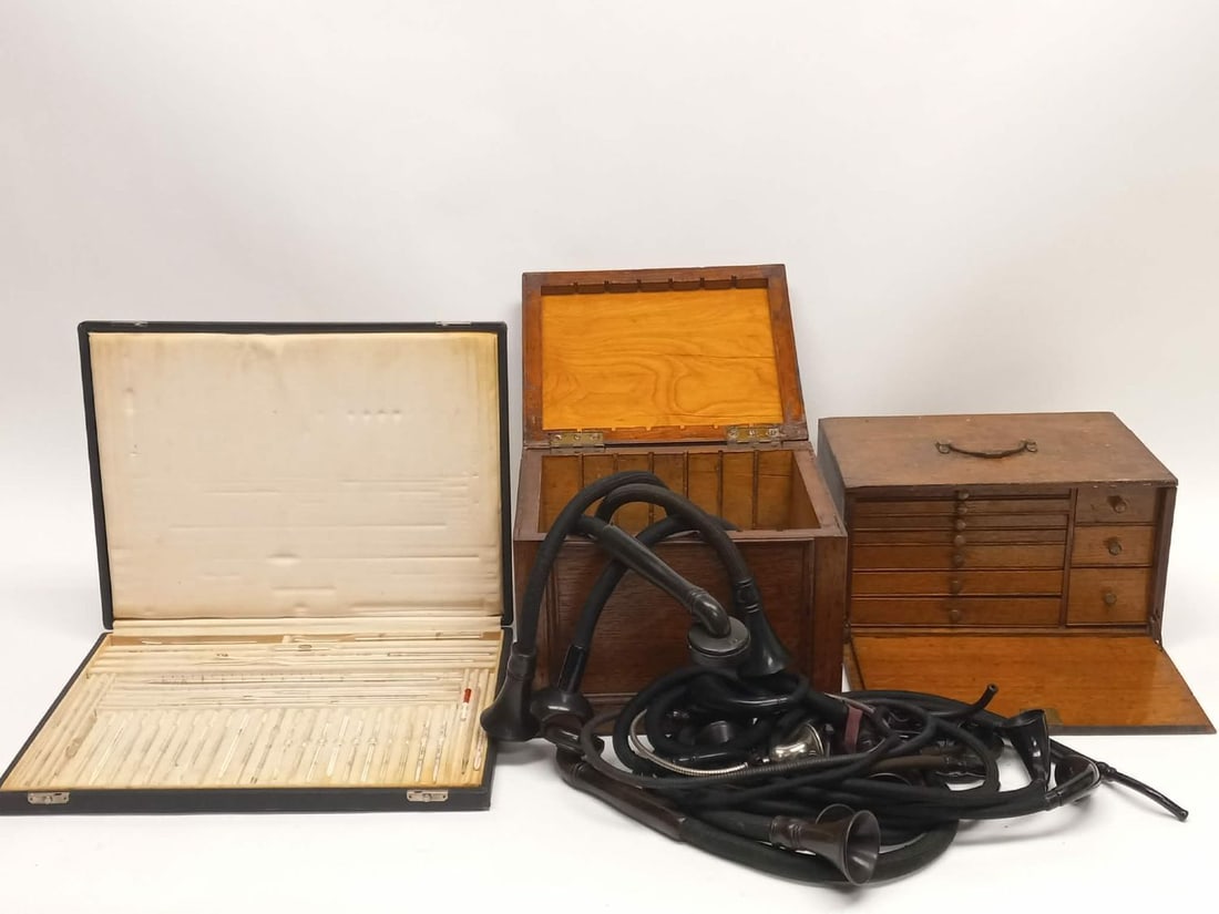 Pfizer Glassware Set, Dictaphone Horns, and Dental Multi-Drawer Cabinet (1 of 5)