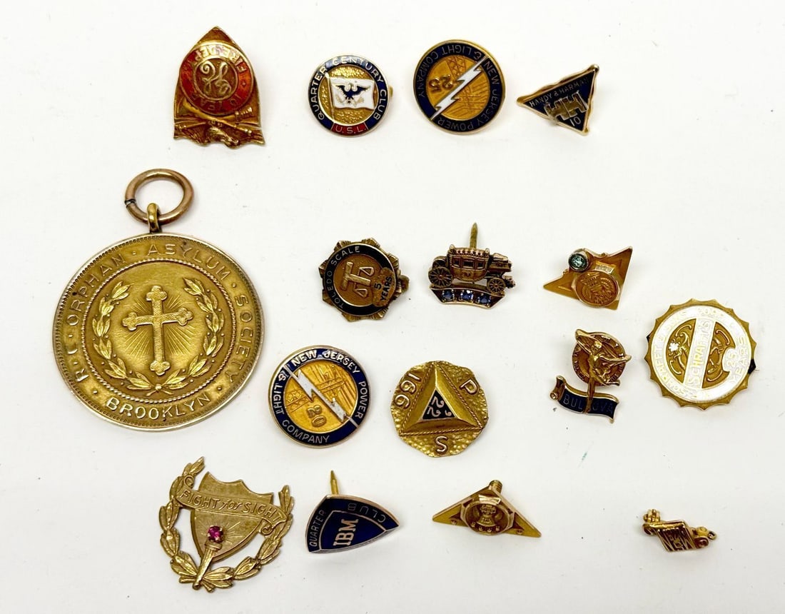 Group of 14k and 10k Gold Pins and Medals (1 of 1)