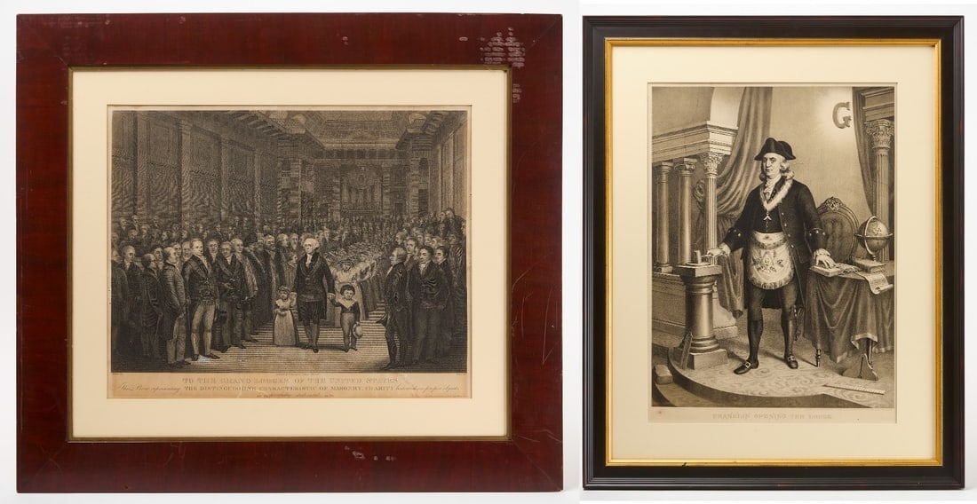 Two Masonic Lithographs - Grand Lodge, and Franklin Opening the Lodge (1 of 5)