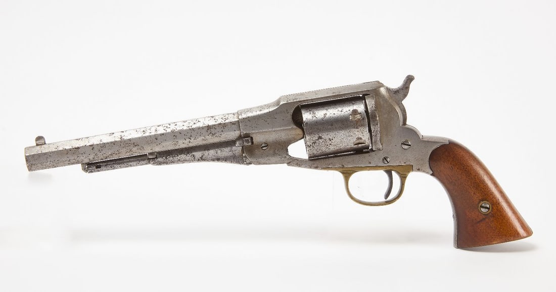 Remington .36 Navy Percussion Revolver: Remington .36 cal Navy percussion revolver. 1858 patent. Octagonal barrel. Overall: L 13 in.