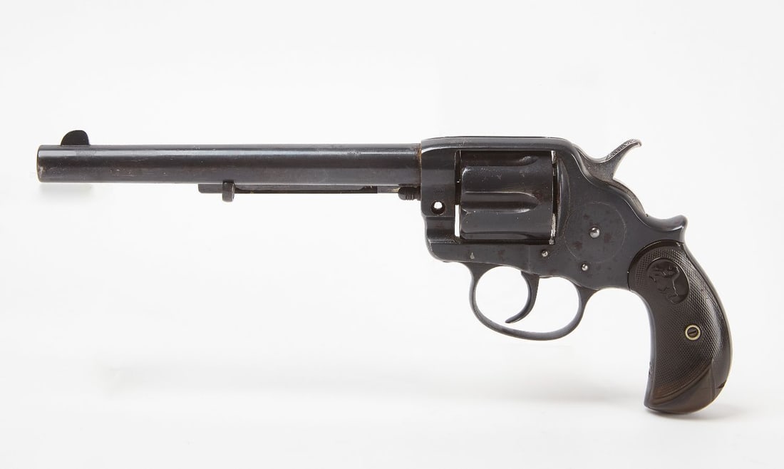 Colt .45 Cal Revolver: Colt Mfg. .45 caliber revolver. 1878 patent. Pre-war gutta percha grips.L 12-1/2 in.