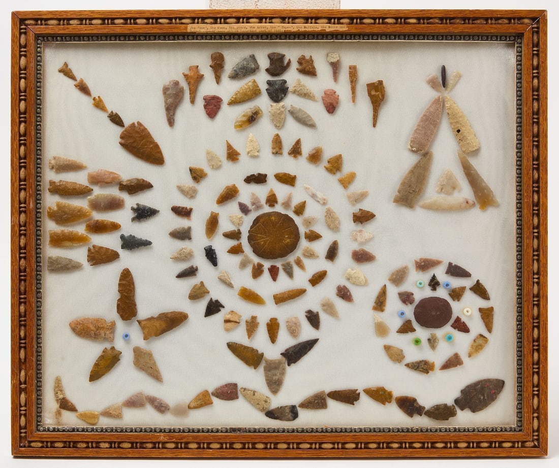 Collection of Early Native Points and Lithics: Collection of over 100 early Native points and lithics.Frame: H 20-1/2 in. W 24-1/2 in.