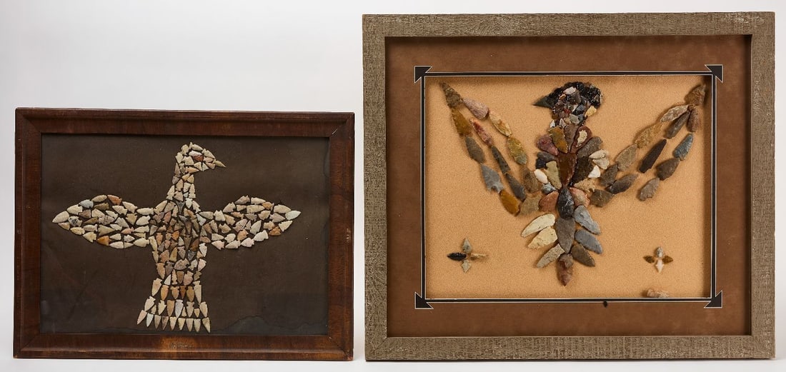Two Framed Collections of Native Points: Two framed collections of early Native points. H 27 in. W 32 in. H 19-1/2 in. W 26-1/2 in.