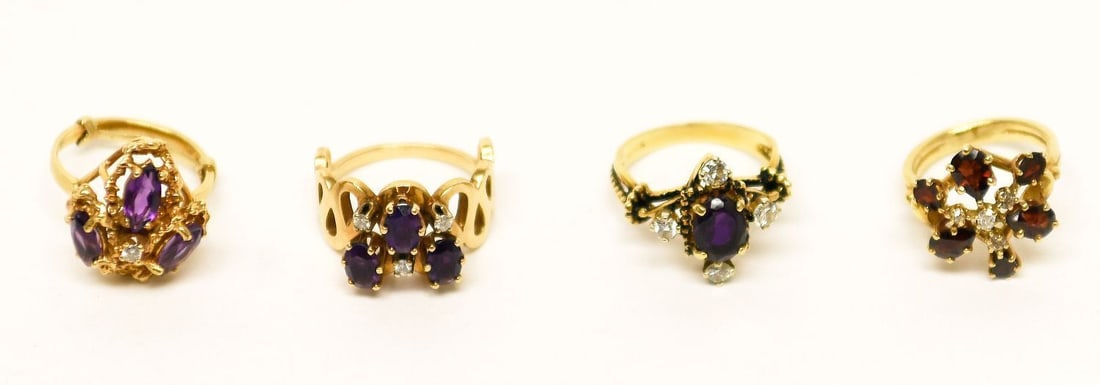 Four 14k Gold Rings with Garnet and Amethyst (1 of 2)