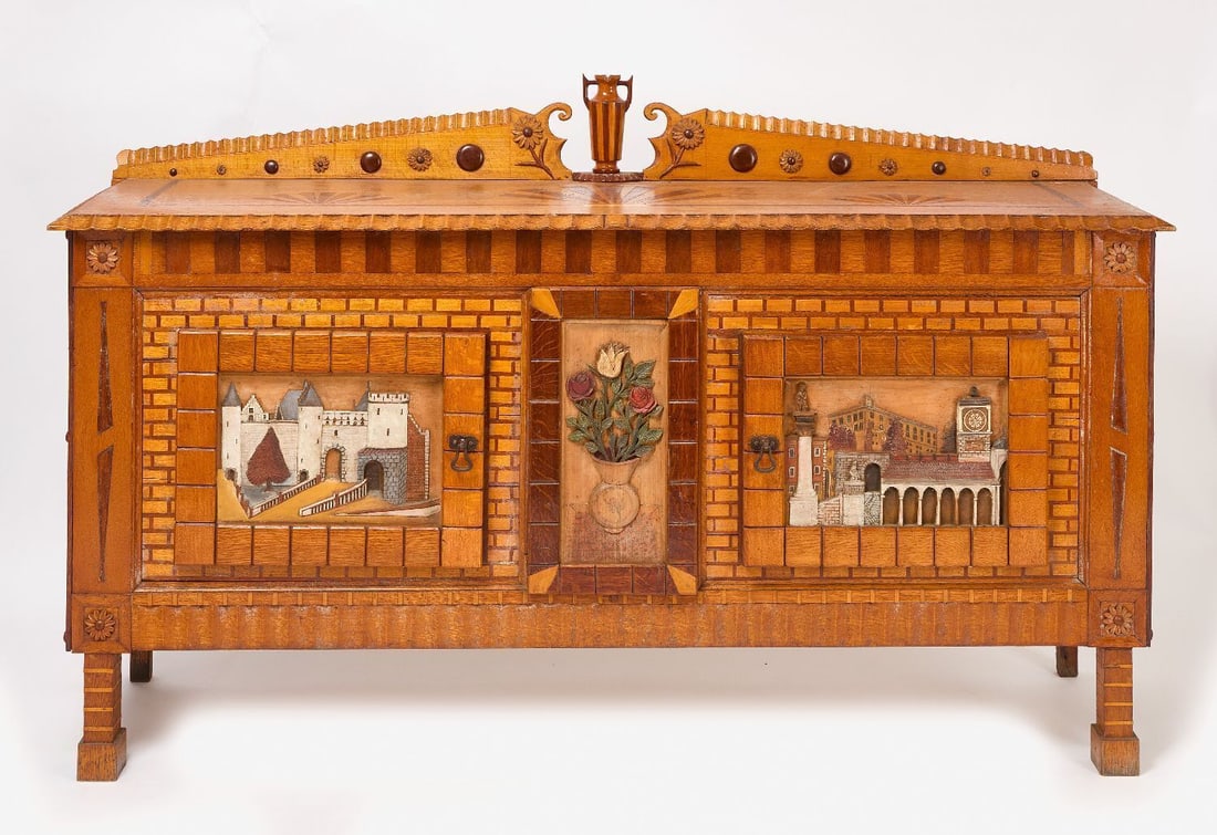 Folk Art Server with Marquetry Inlay (1 of 8)