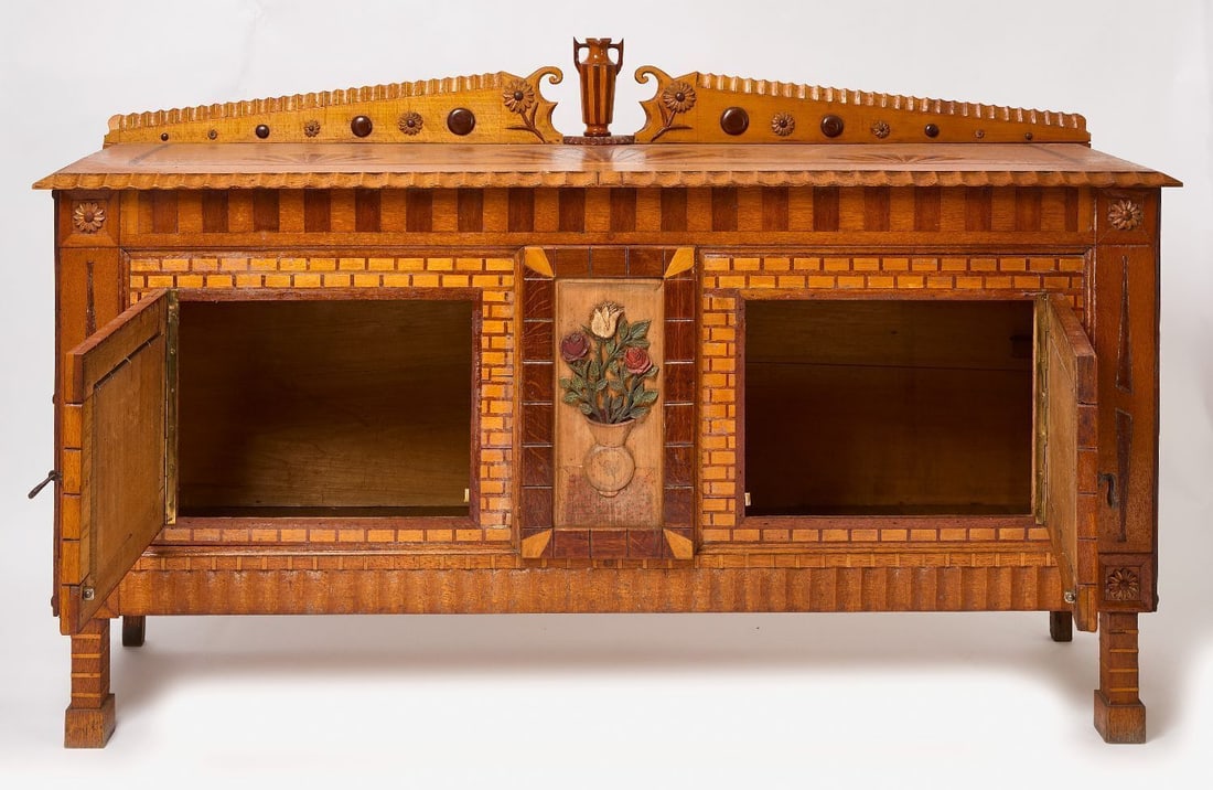 Folk Art Server with Marquetry Inlay - 5