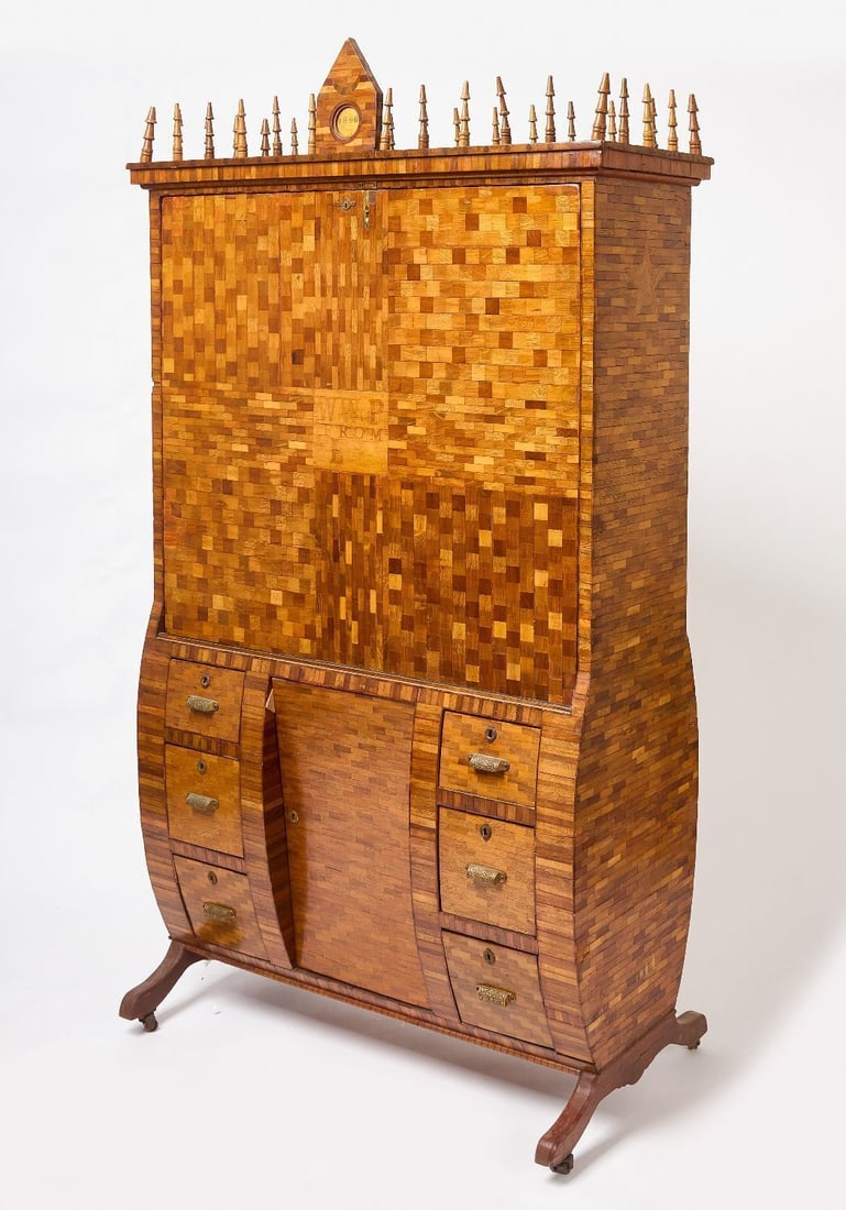 Inlaid Fall-Front Bombe Chest - 3