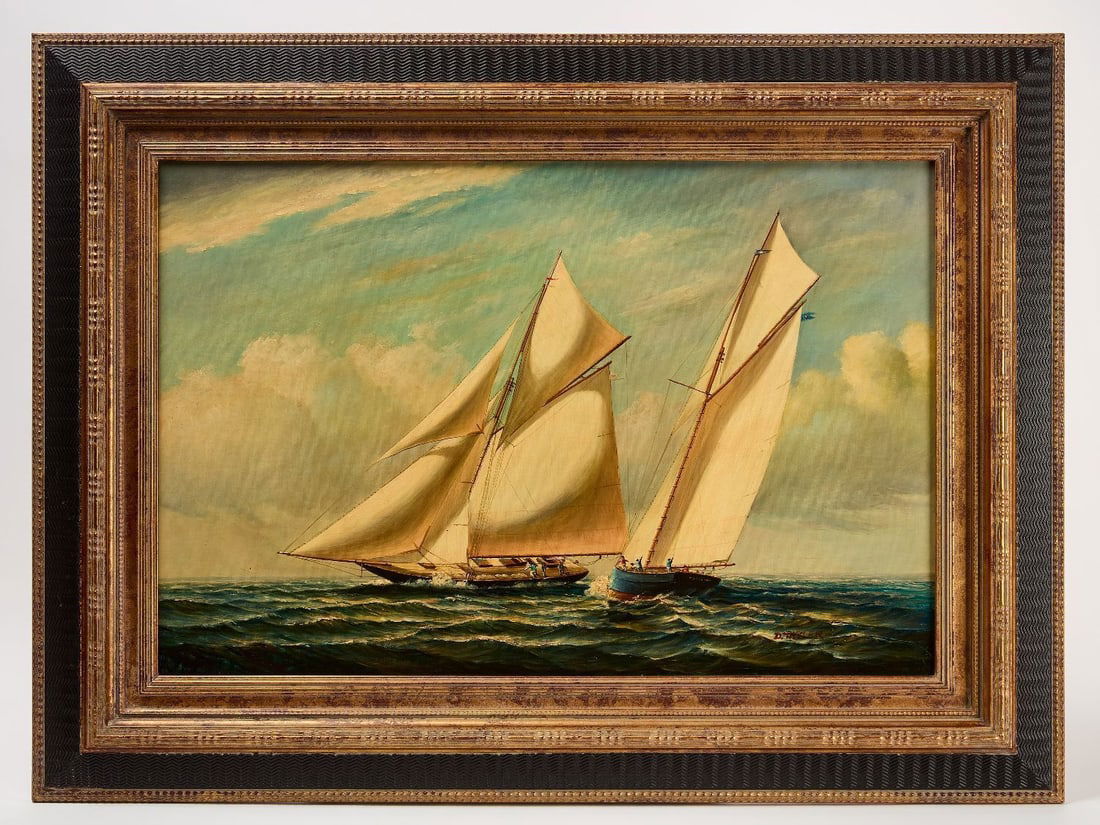 D. Tayler - Schooner Race: D. Tayler ( 1968- ) - Schooner Race. Oil on canvas.Frame: H 35 in. W 47-1/2 in.Canvas: H 24 in. W 36 in.