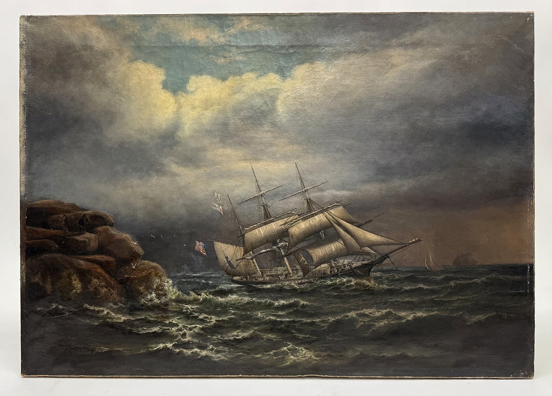 Portrait of a Clipper Ship: Portrait of a clipper ship. Oil on canvas. Signed indistinctly LL. American or European, last quarter of the 19th century.H 19-1/4 in. W 27 in.