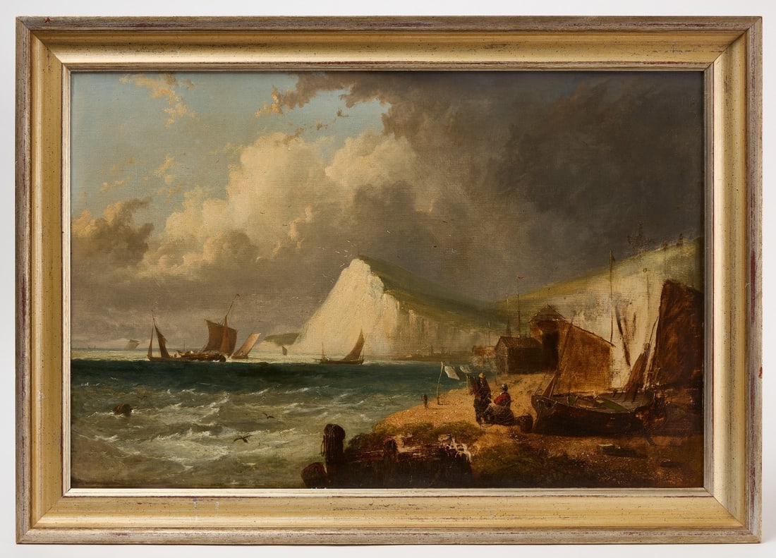 Cliffs of Dover: Cliffs of Dover - Oil on canvas. Late 19th century.H 24 in. W 34 in. Canvas: H 20 in. W 30 in. 